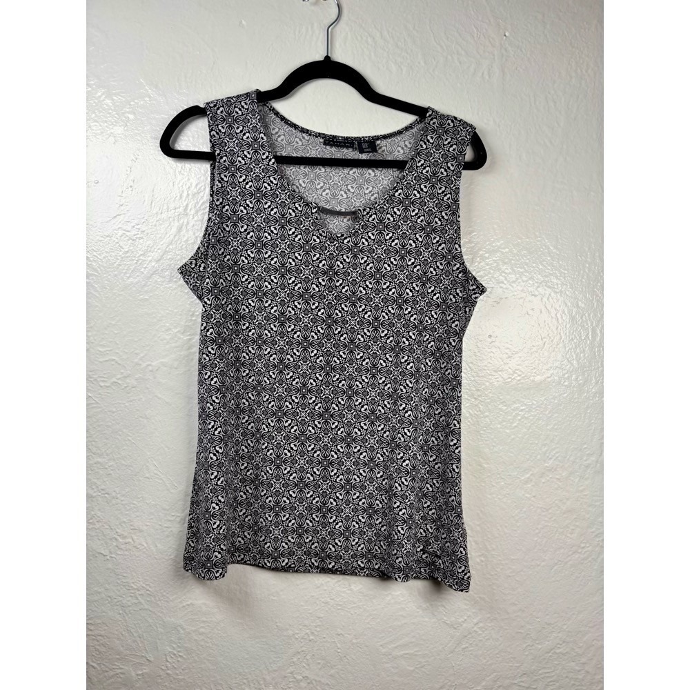 Tahari Tank Top Women Medium Black White Workwear Office Resortwear Vacation